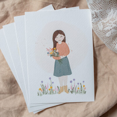 Ansichtkaart 'Meisje met boeket'